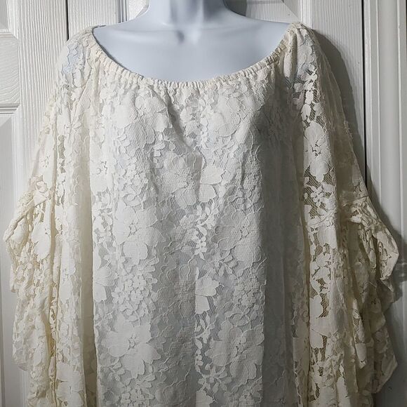 Fever ivory lace off the shoulder open bell sleeve dress wedding  Sz XL  NWOT - Picture 3 of 7